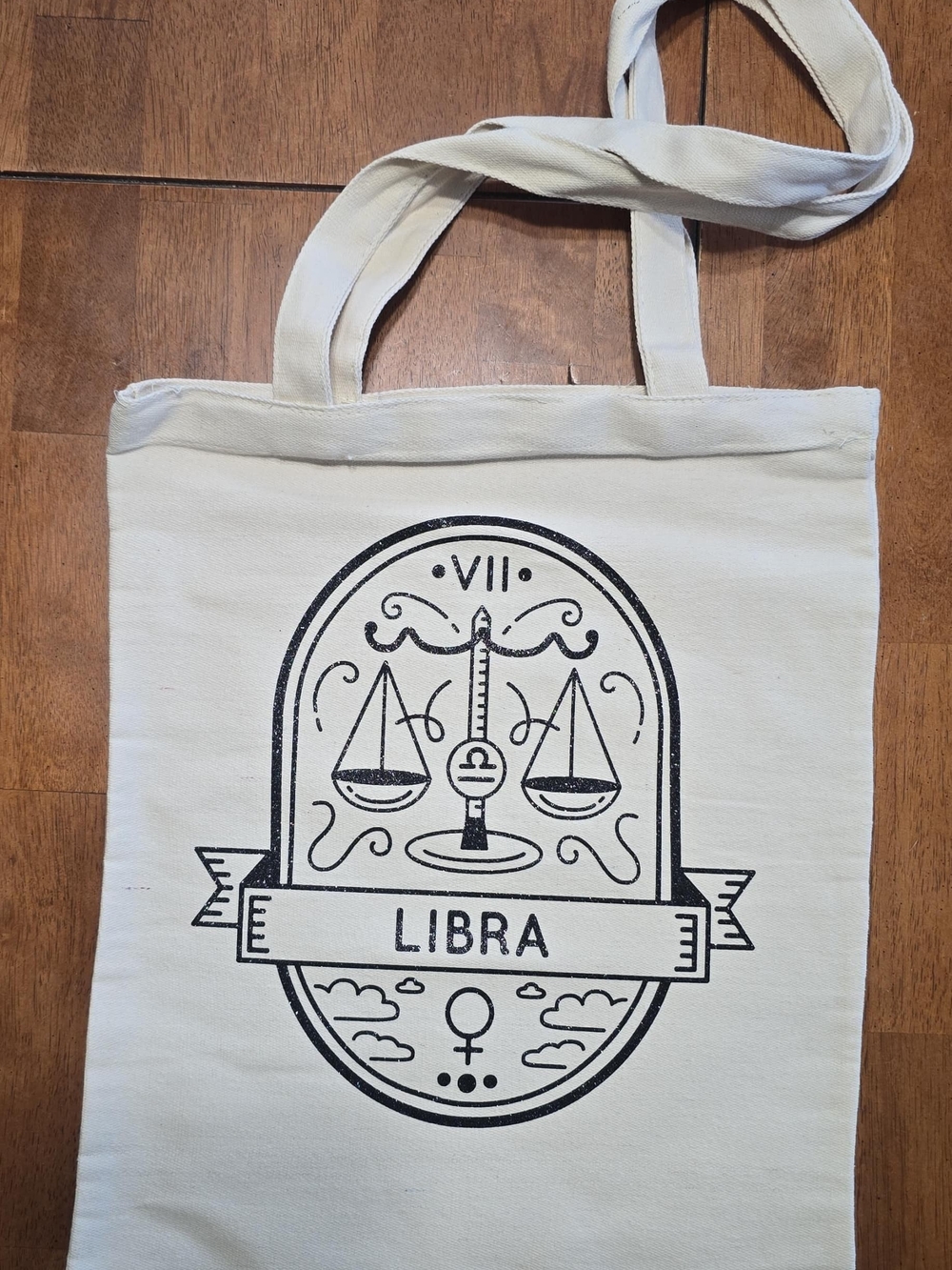 Libra Glitter Black Canvas Tote Bag in Natural